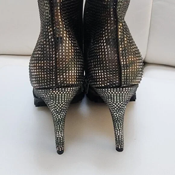 GLAM CAMO Crystal Studded Lug Sole Combat Stiletto Heel Boots - Size 10 LIKE NEW - Picture 3 of 10